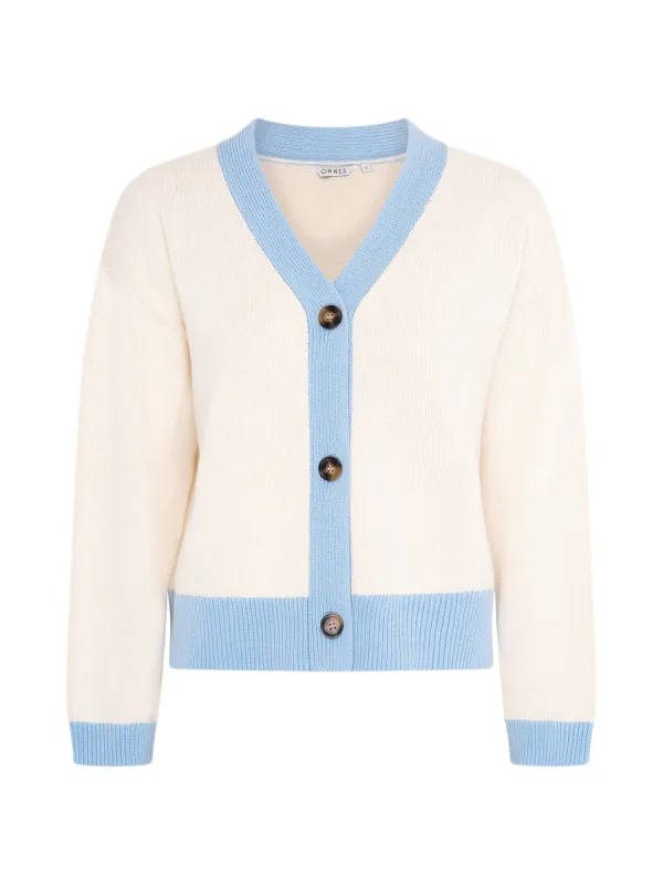Henni Cardigan in Cream and Blue made by Omnes