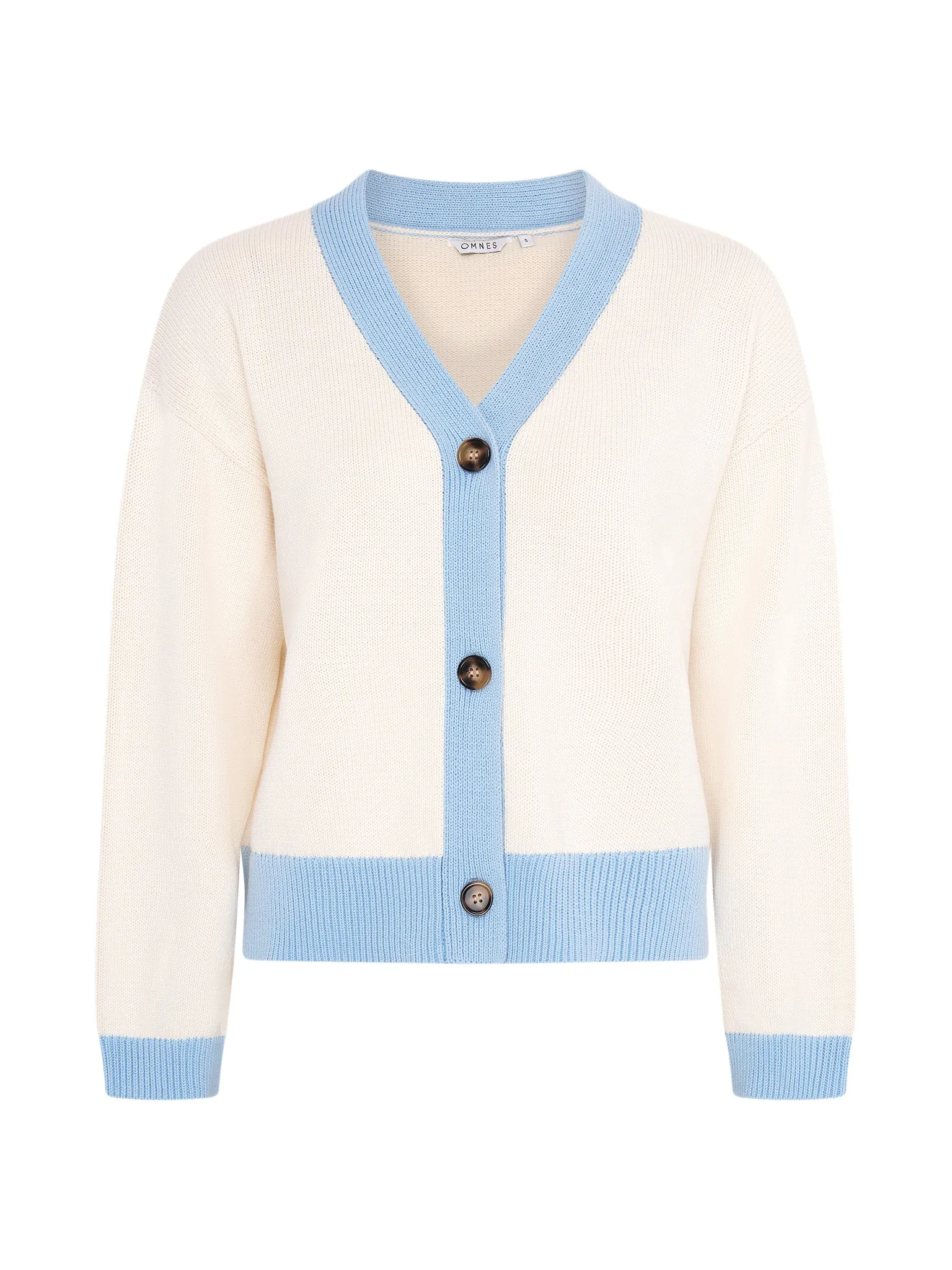 Henni Cardigan in Cream and Blue sold by Omnes