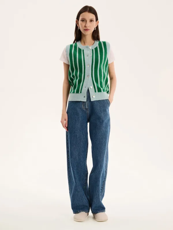 Matilda Stripe Vest in Green and Blue Stripe sold by Omnes