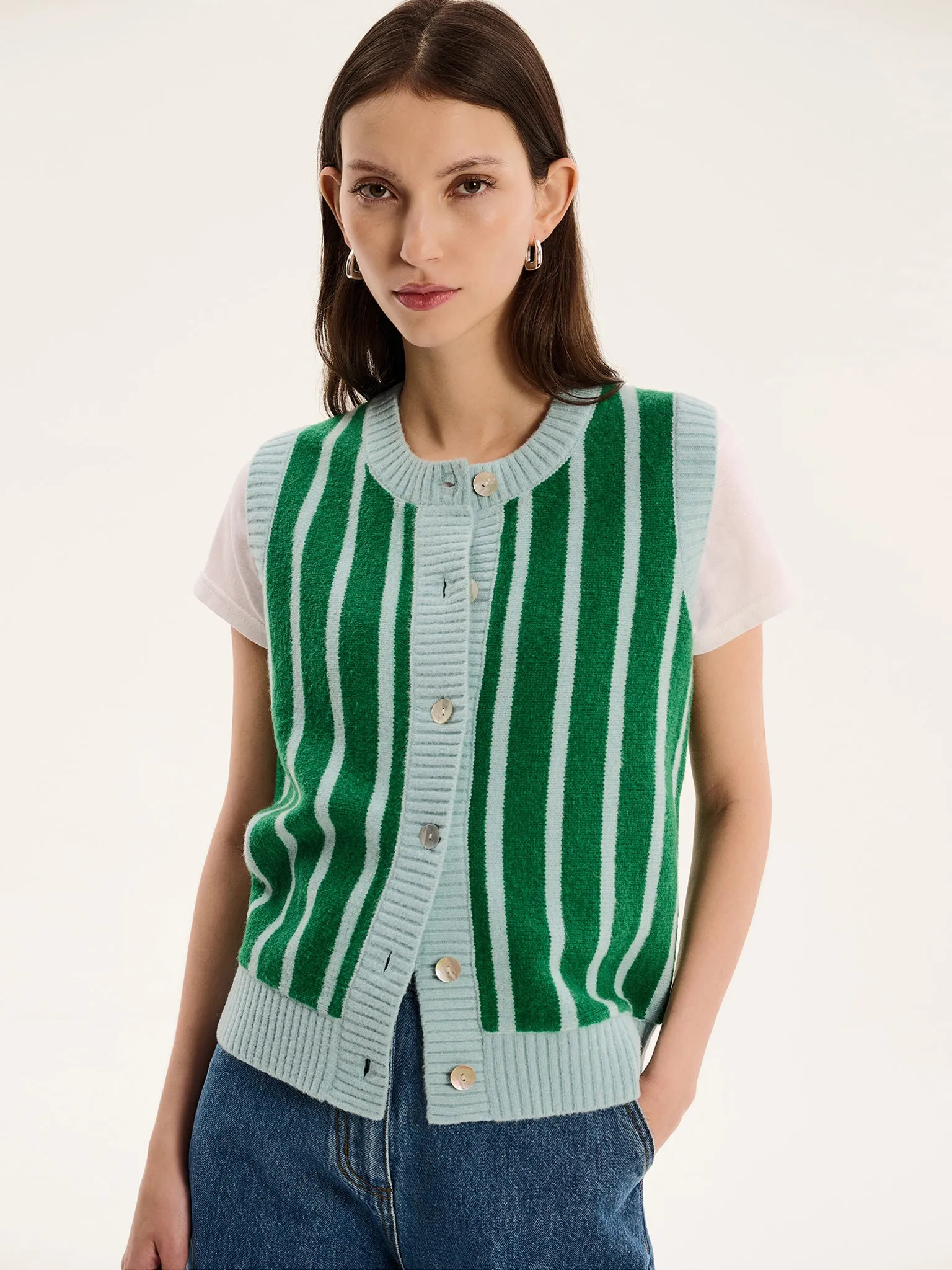 Matilda Stripe Vest in Green and Blue Stripe sold by Omnes product image thumbnail 3