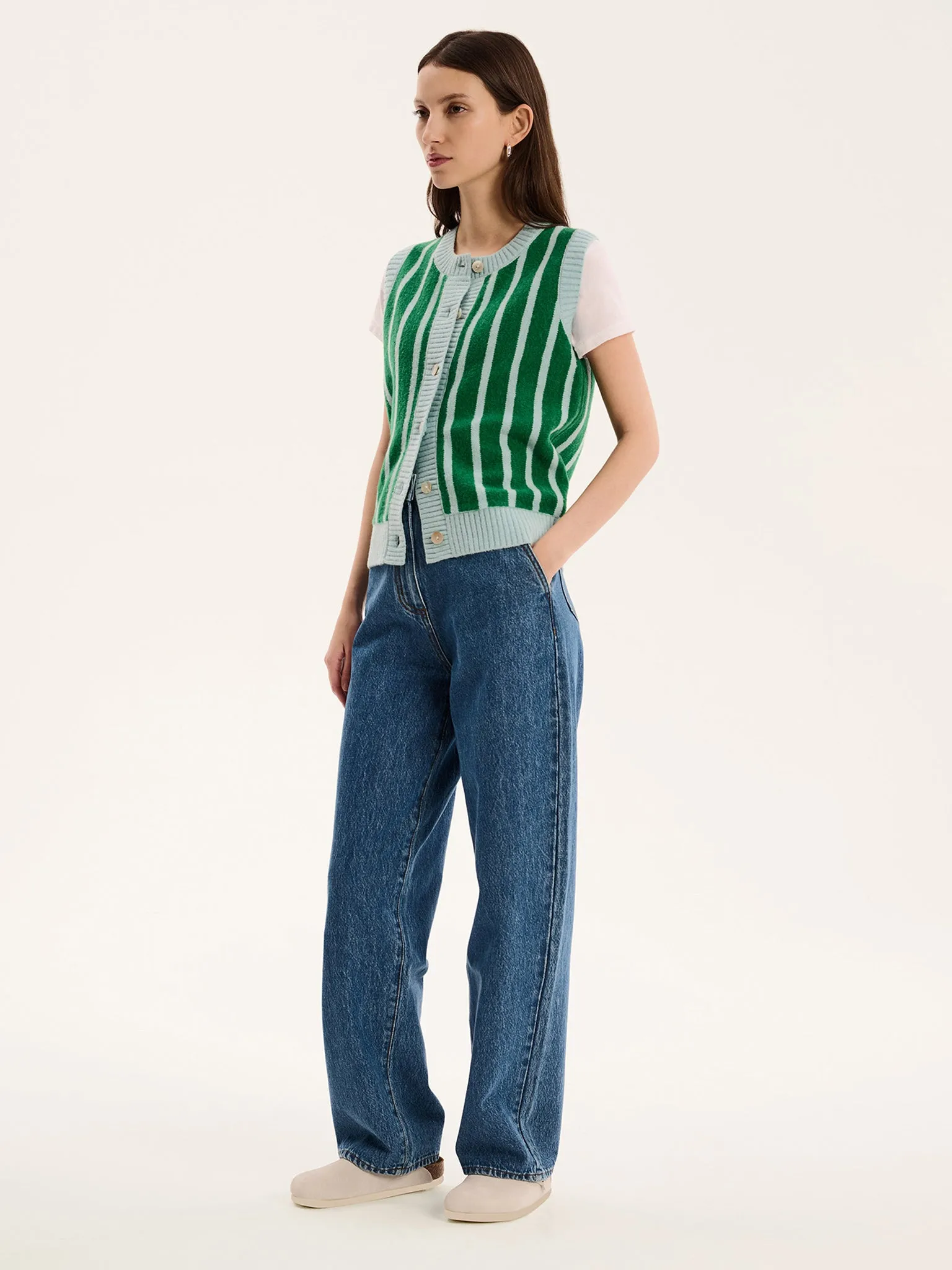 Matilda Stripe Vest in Green and Blue Stripe sold by Omnes product image thumbnail 2