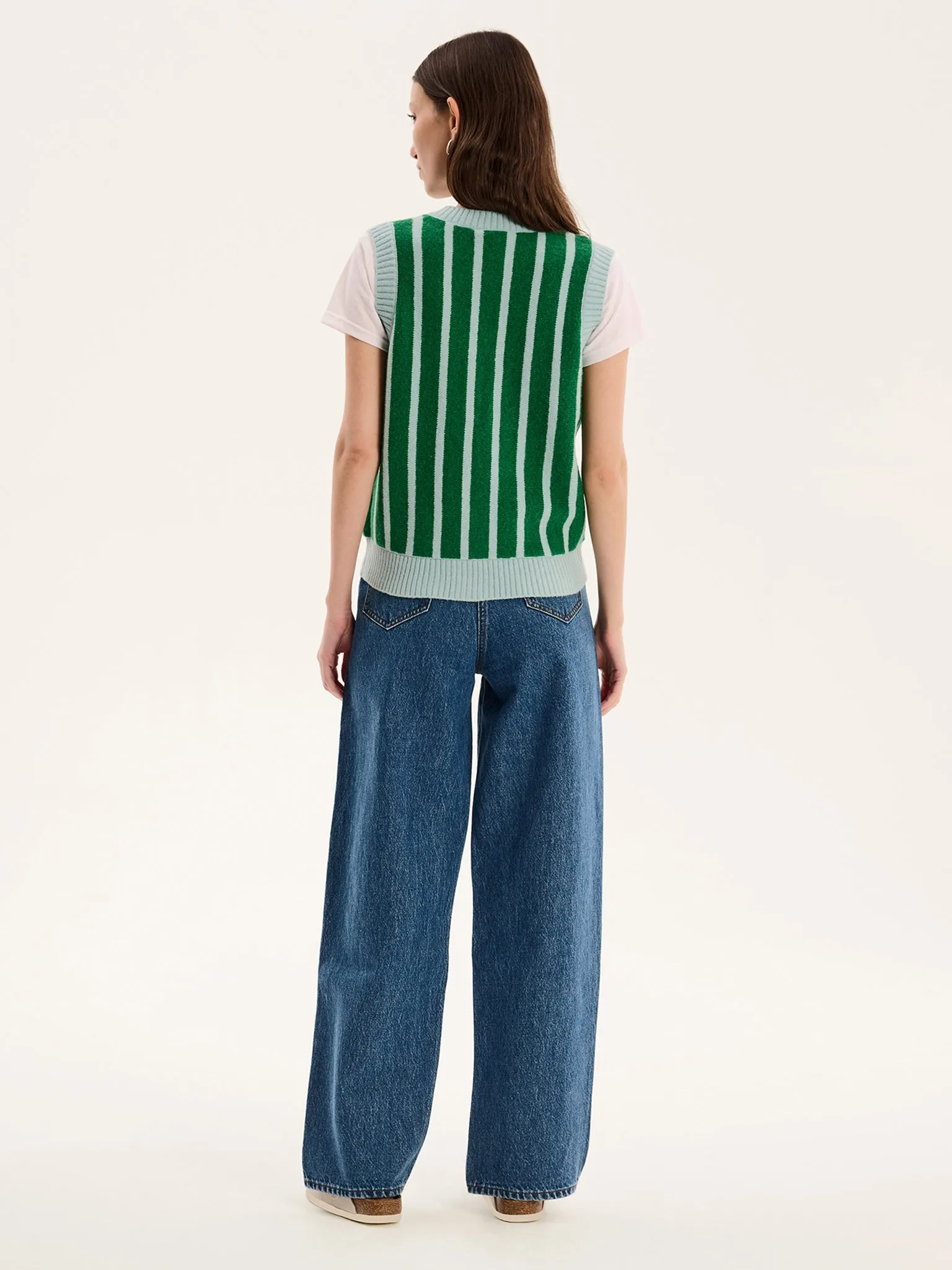 Matilda Stripe Vest in Green and Blue Stripe sold by Omnes product image thumbnail 4
