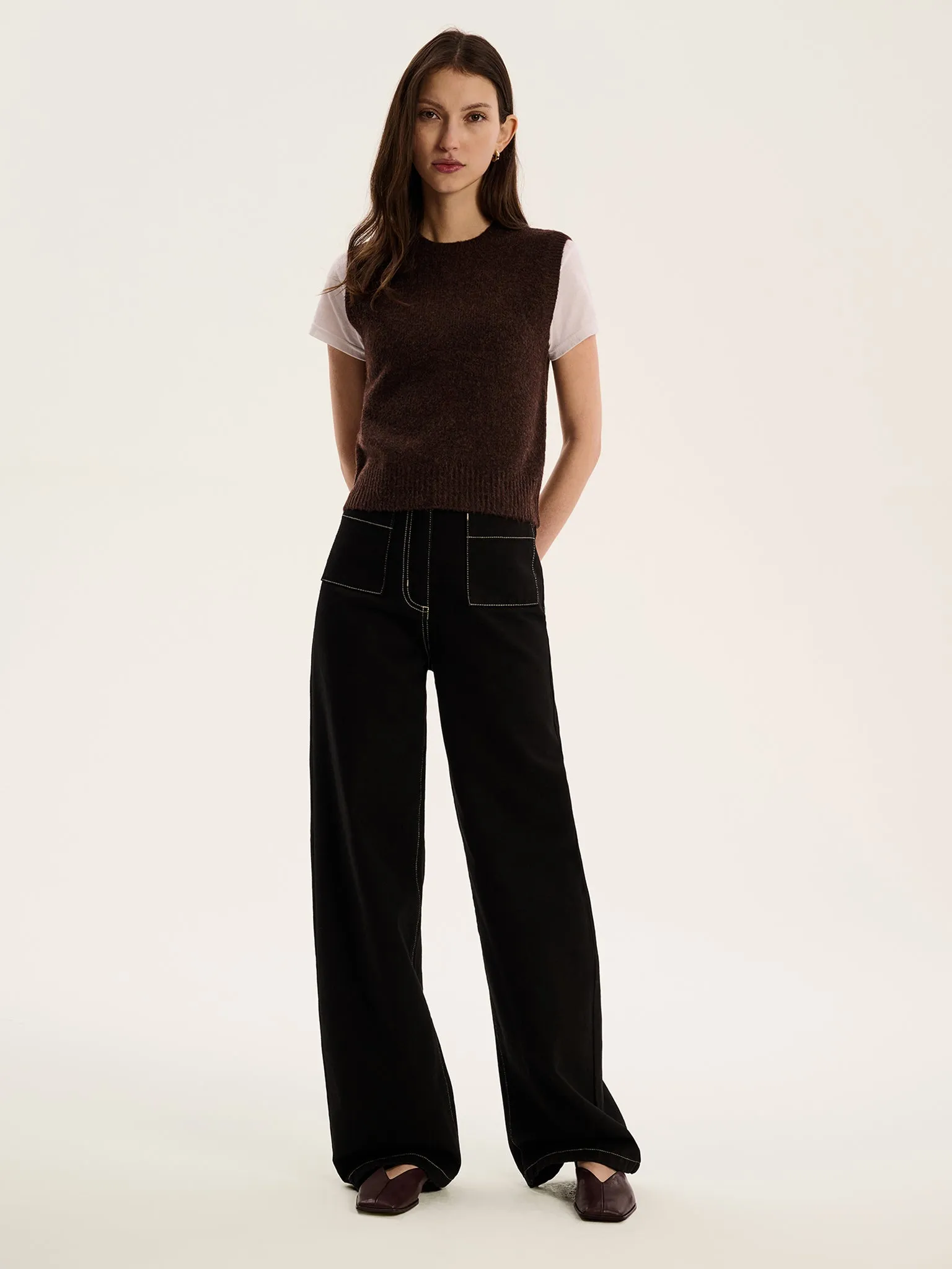 Bob Sweater Vest in Coffee sold by Omnes