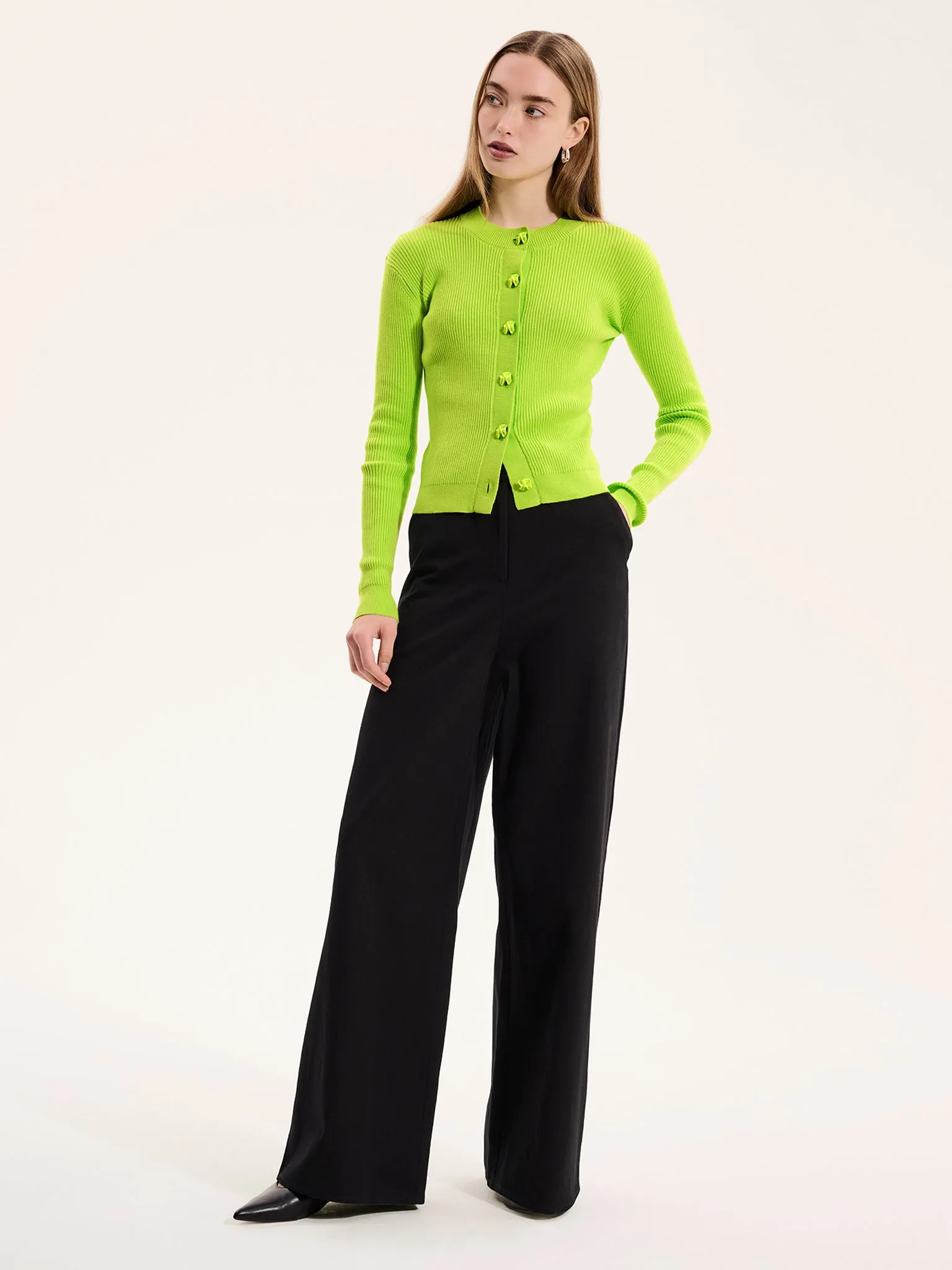 Daisy Rib Cardigan in Lime Green sold by Omnes product image thumbnail 2