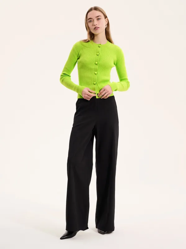 Daisy Rib Cardigan in Lime Green sold by Omnes