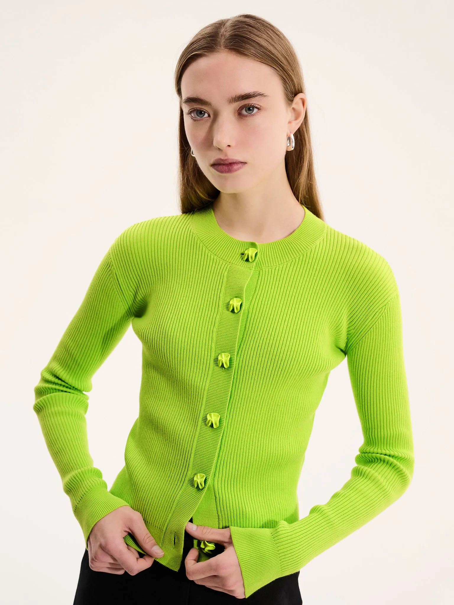 Daisy Rib Cardigan in Lime Green sold by Omnes product image thumbnail 3