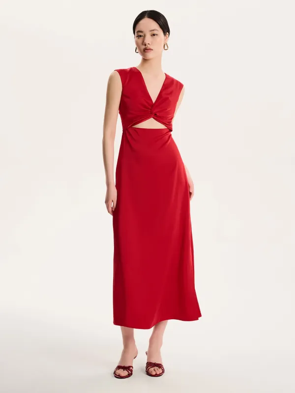 Marin Twist Satin Dress in Barbados Cherry sold by Omnes