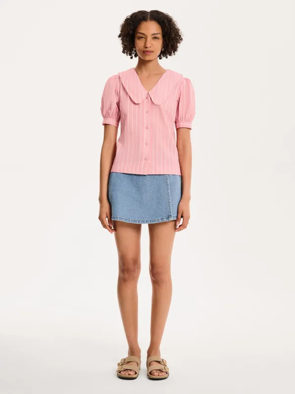 Kyra Shirt in Pink and White Stripe sold by Omnes