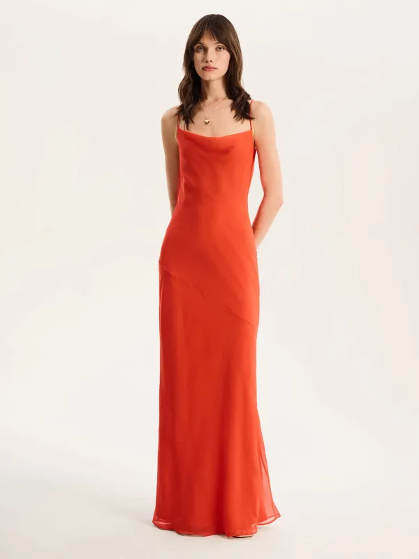 Koko Chiffon Dress in Orange sold by Omnes