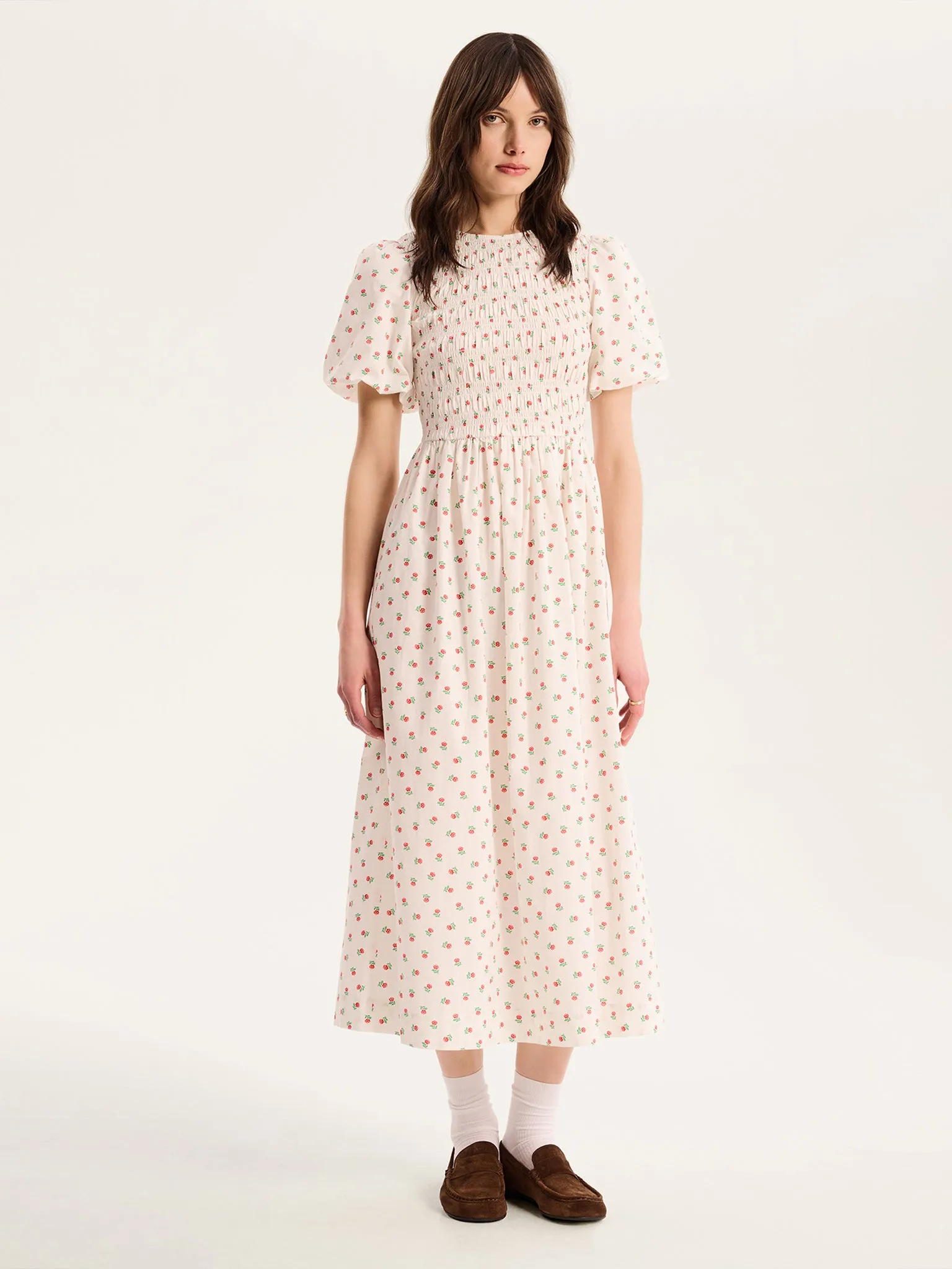 Terri Midi Dress in White sold by Omnes