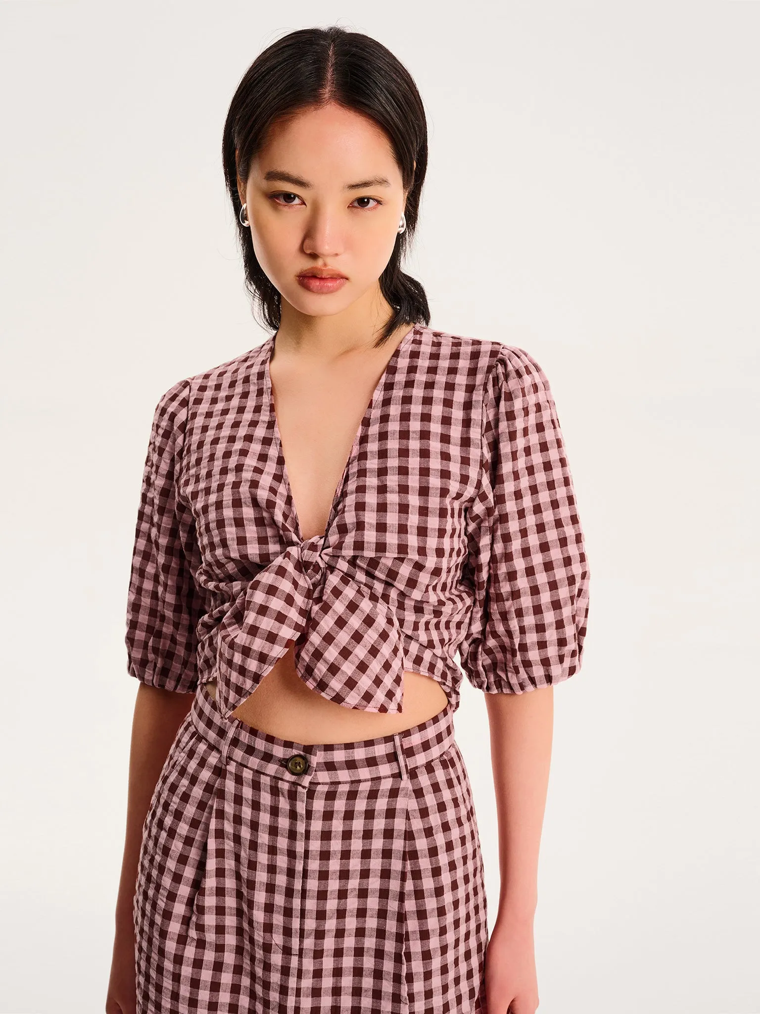 Olive Gingham Skirt in Pink sold by Omnes product image thumbnail 3