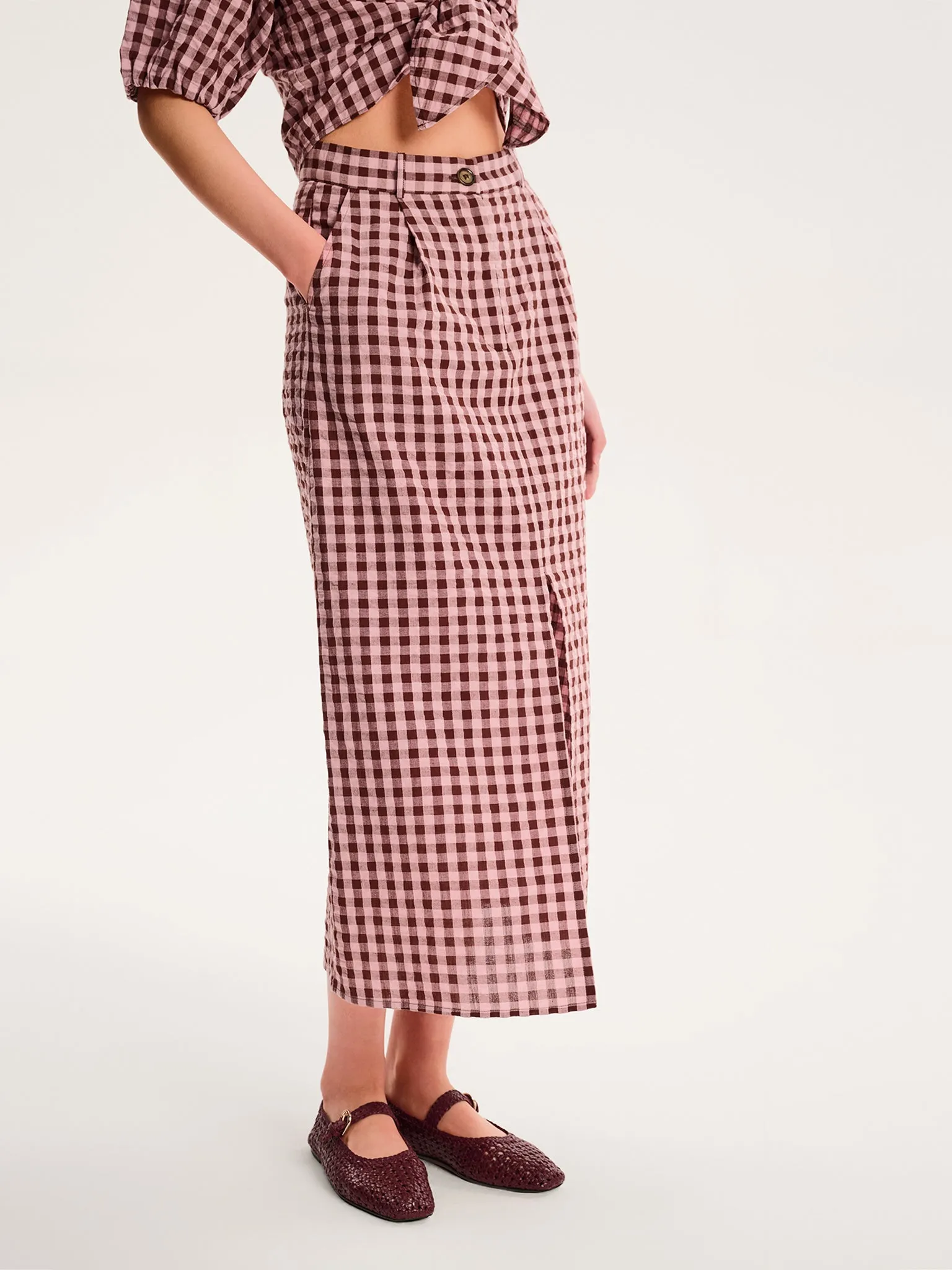 Olive Gingham Skirt in Pink sold by Omnes product image thumbnail 2