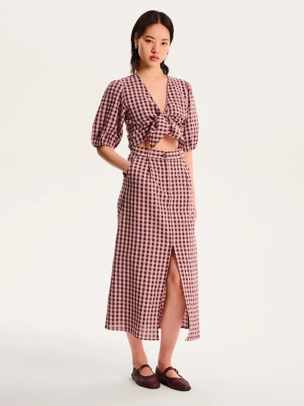 Olive Gingham Skirt in Pink sold by Omnes