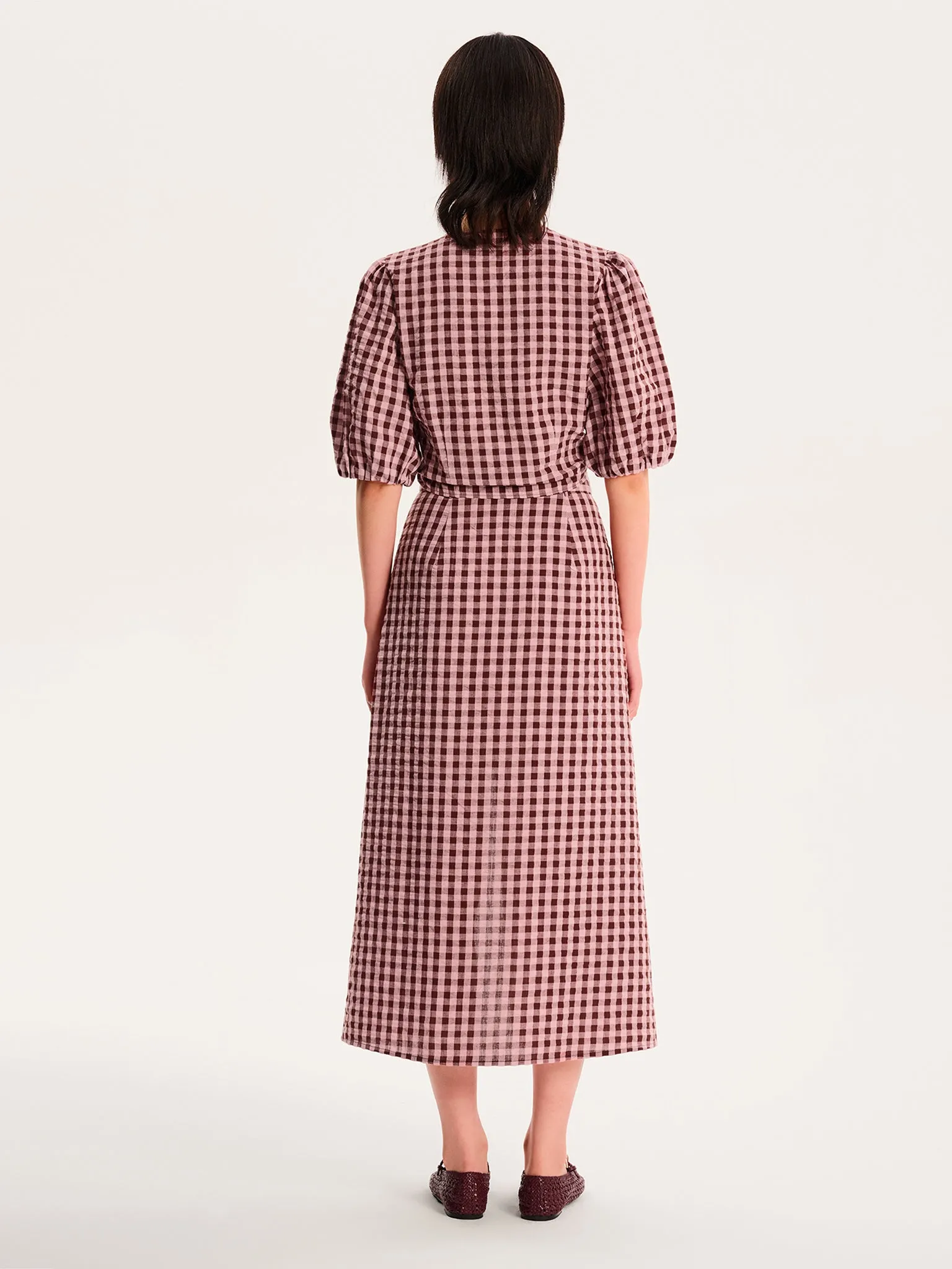 Olive Gingham Skirt in Pink sold by Omnes product image thumbnail 4