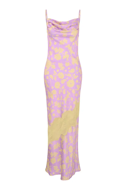 Amber Floral Dress in Lilac Floral sold by Omnes