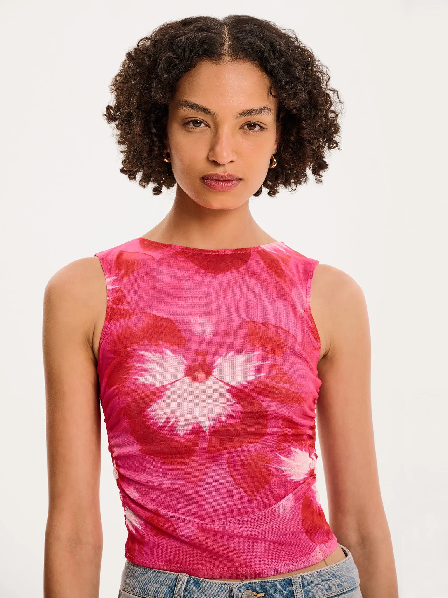 Delia Top in Brightest Floral Pink Print sold by Omnes product image thumbnail 2