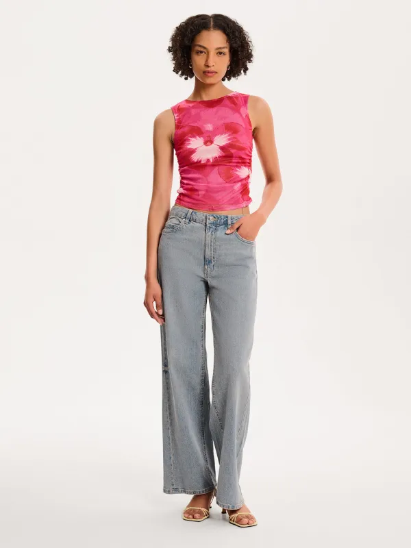 Delia Top in Brightest Floral Pink Print sold by Omnes