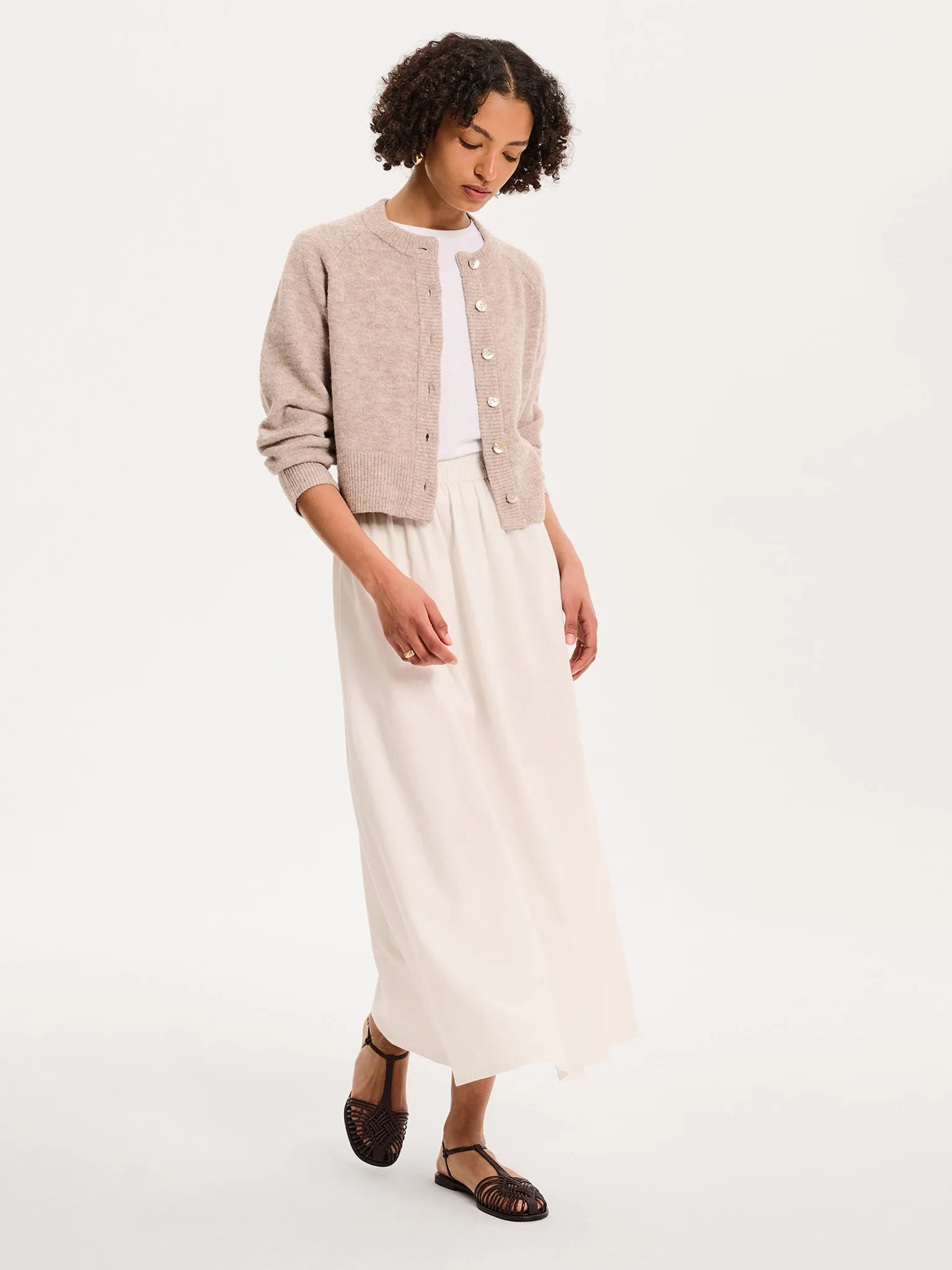 August Cardigan in Oatmeal sold by Omnes