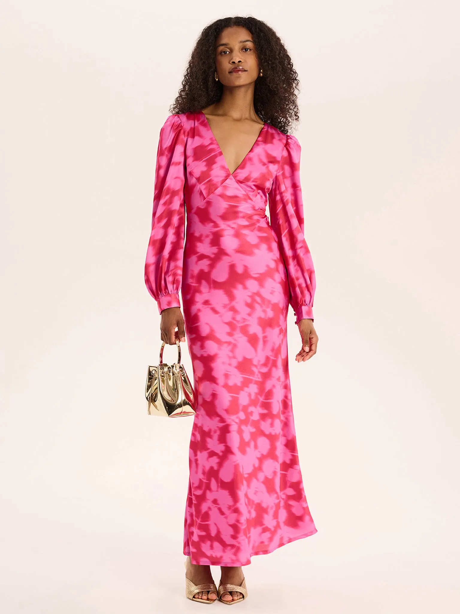 Francoise Dress in Magenta Blurred Floral sold by Omnes