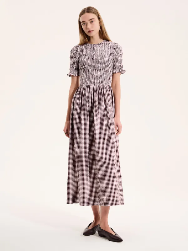 Becky Dress in Brown Gingham sold by Omnes
