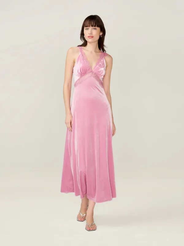 Aurelia Velvet Dress in Vintage Pink sold by Omnes