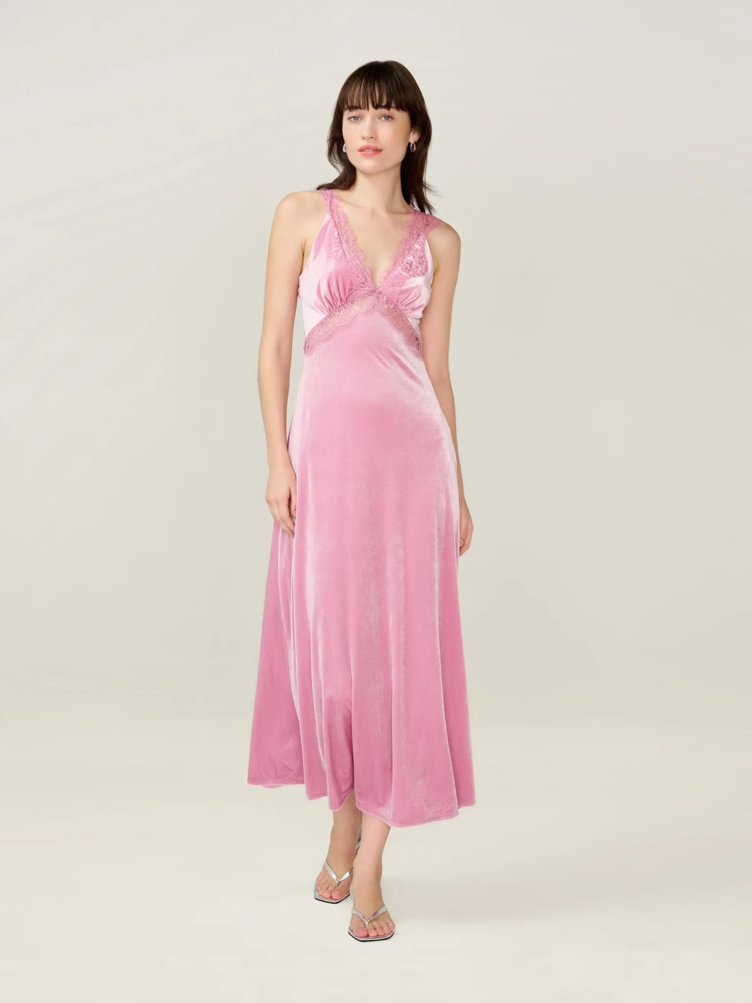 Aurelia Velvet Dress in Vintage Pink sold by Omnes