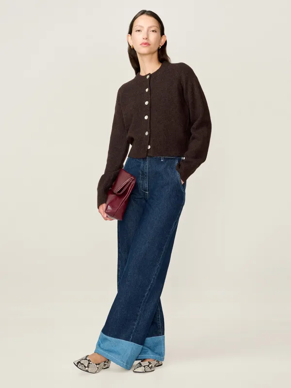 August Cardigan in Chocolate sold by Omnes