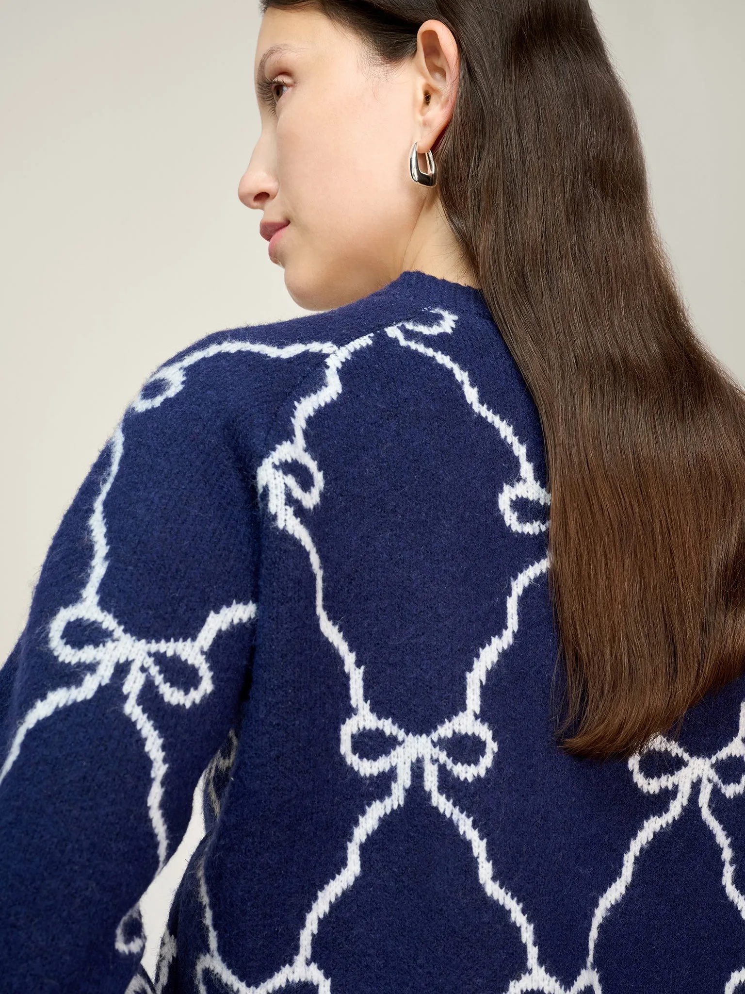 August Bow Check Cardigan in Navy sold by Omnes product image thumbnail 5