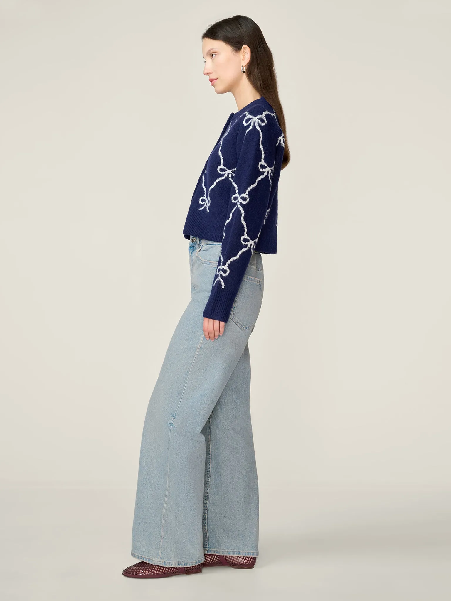 August Bow Check Cardigan in Navy sold by Omnes product image thumbnail 2