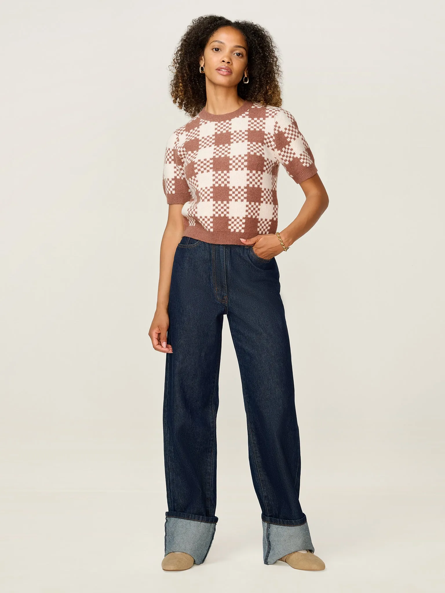 Lexi Weave Top in Brown and Cream sold by Omnes