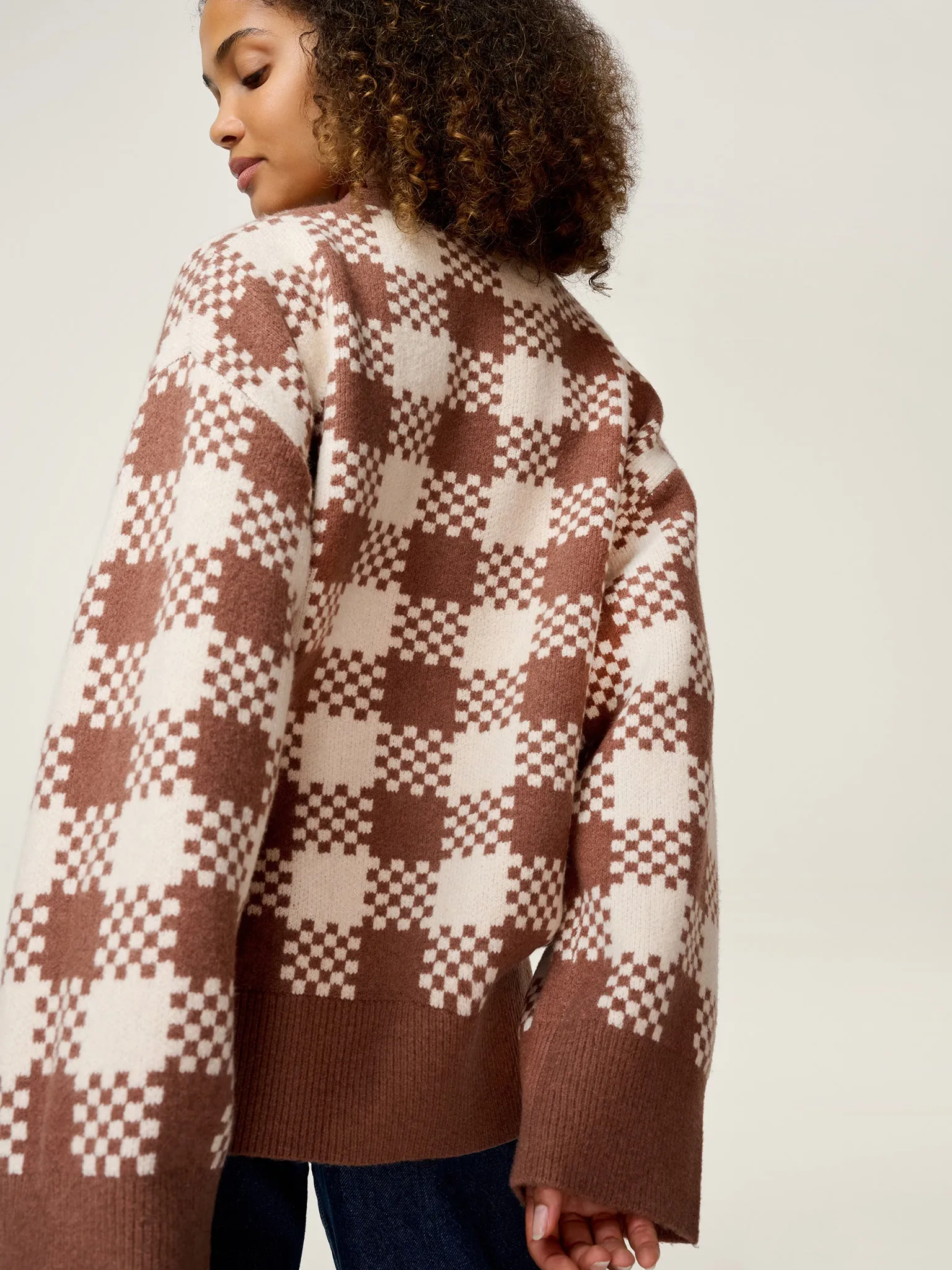Athena Check Cardigan in Brown and Cream sold by Omnes product image thumbnail 4