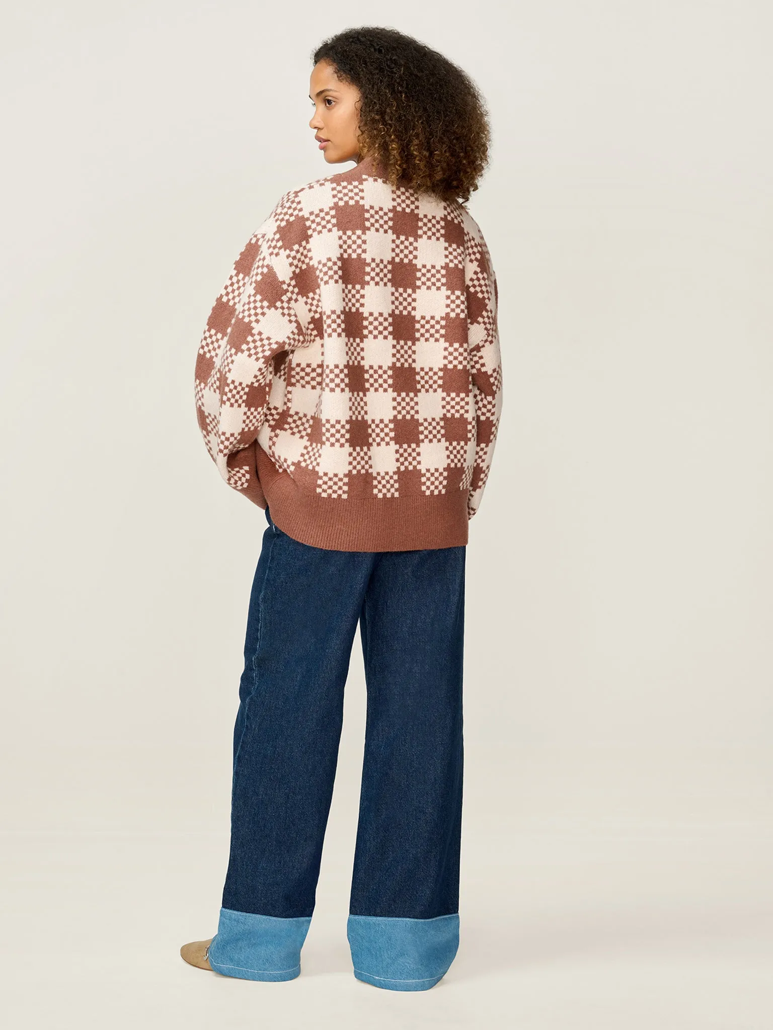 Athena Check Cardigan in Brown and Cream sold by Omnes product image thumbnail 5