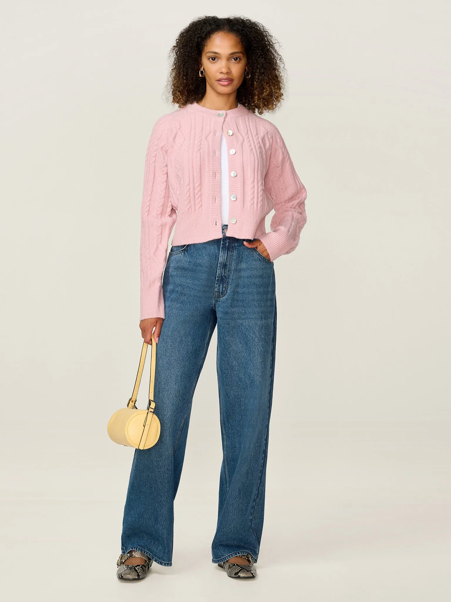 August Cable Cardigan in Light Pink sold by Omnes