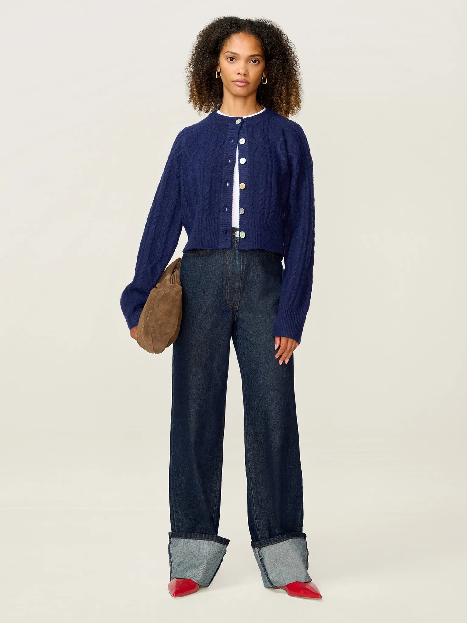 August Cable Cardigan in Navy sold by Omnes