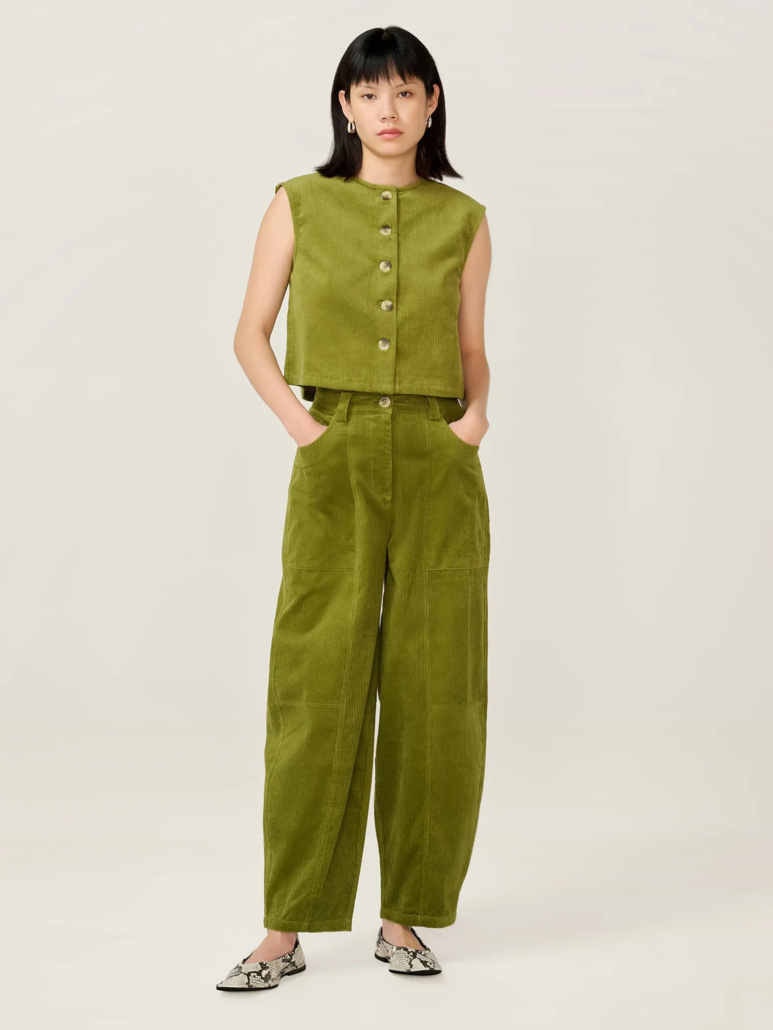 Cosme Cord Top in Moss Green sold by Omnes