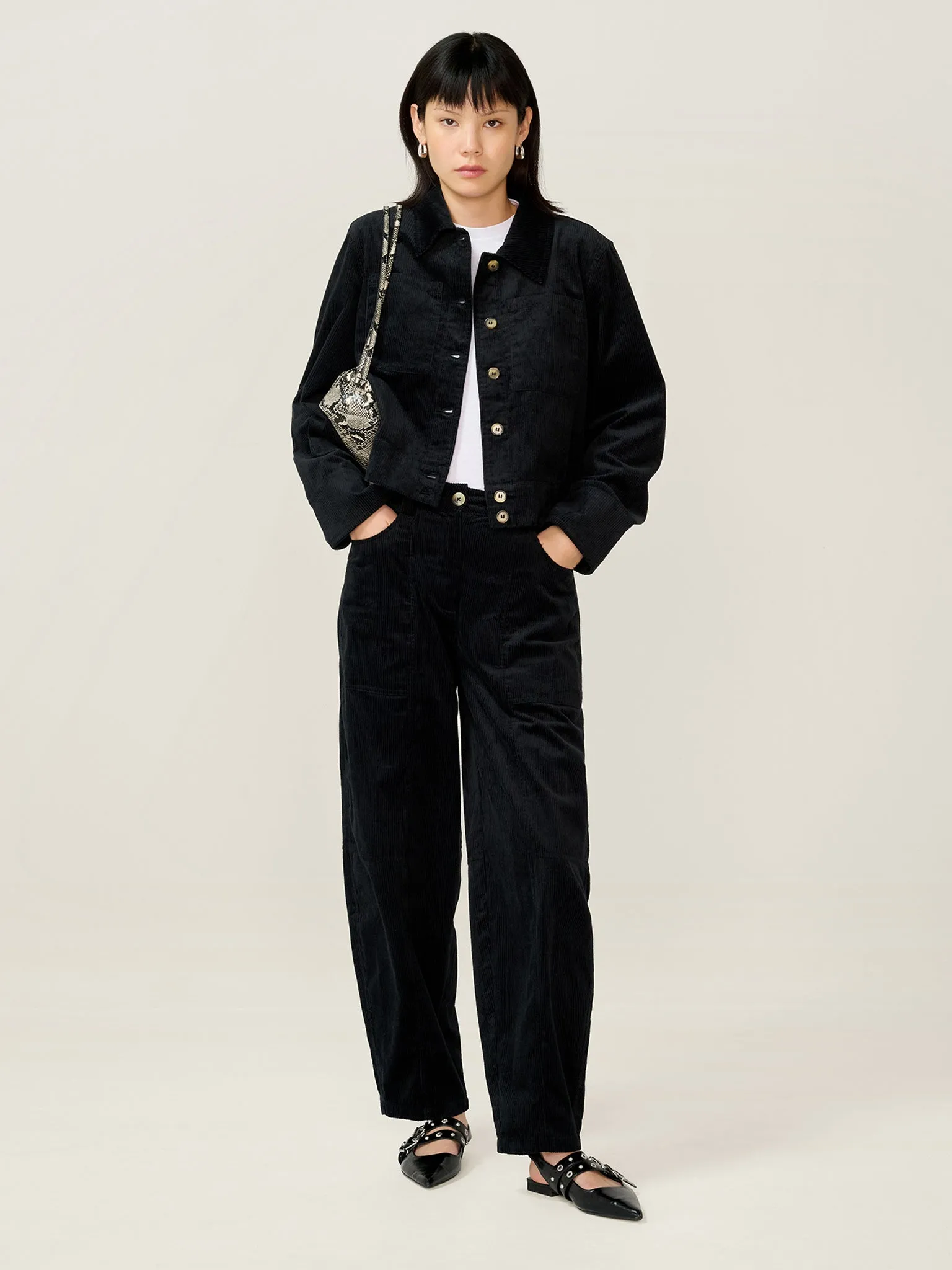 Millie Cord Jacket in Black sold by Omnes