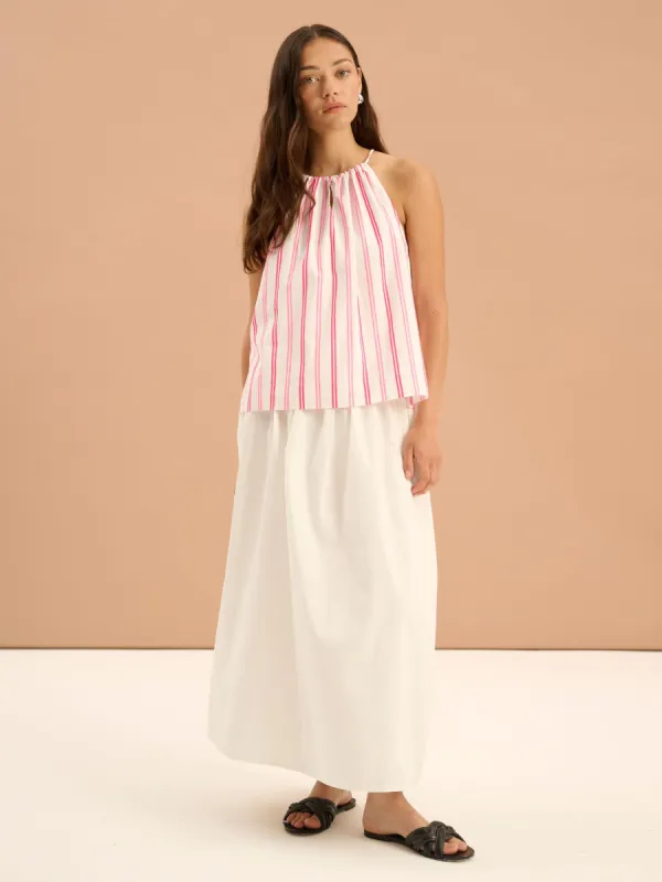 Darcie Drop Waist Full Midi Skirt in White sold by Omnes