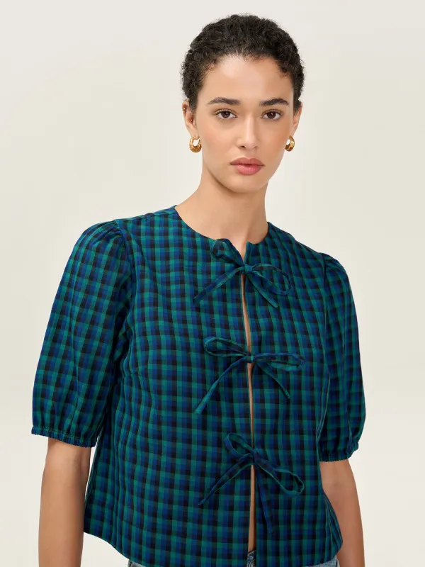 Apollo Blouse in Blue and Green Check sold by Omnes