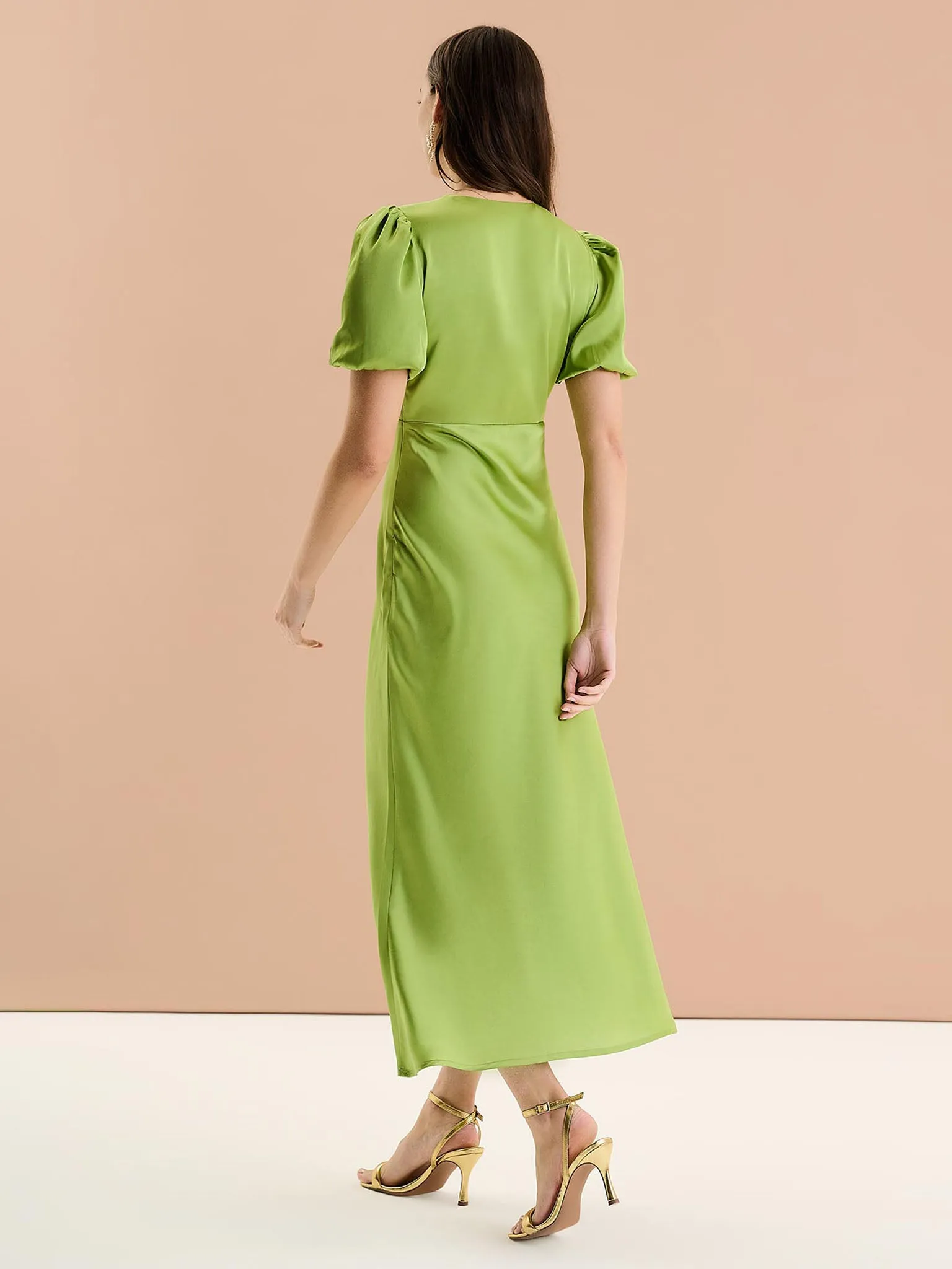 Rosie Ruched Puff Sleeve Dress in Sage sold by Omnes product image thumbnail 3