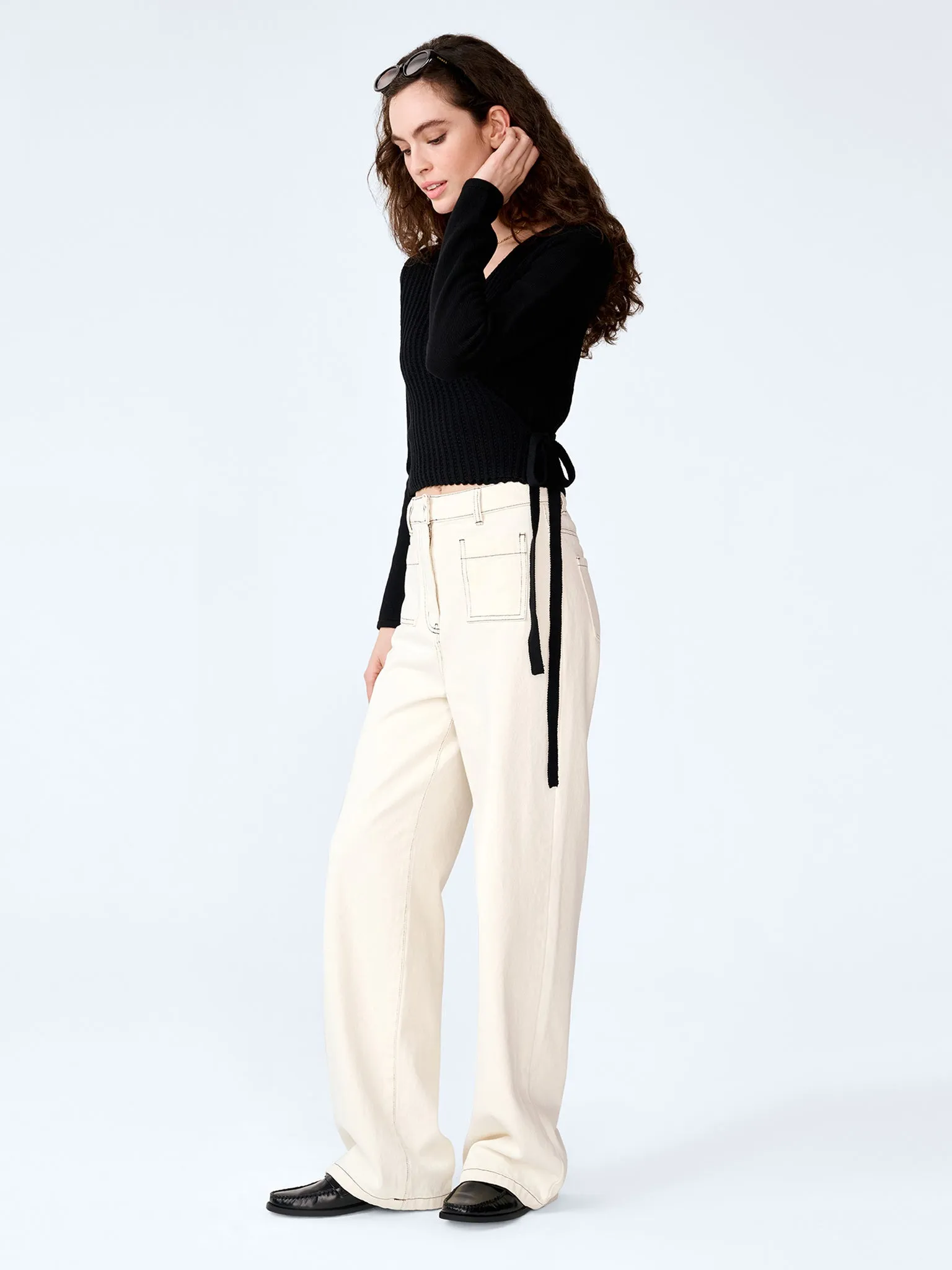 Soleil Knitted Wrap Top in Black sold by Omnes product image thumbnail 3