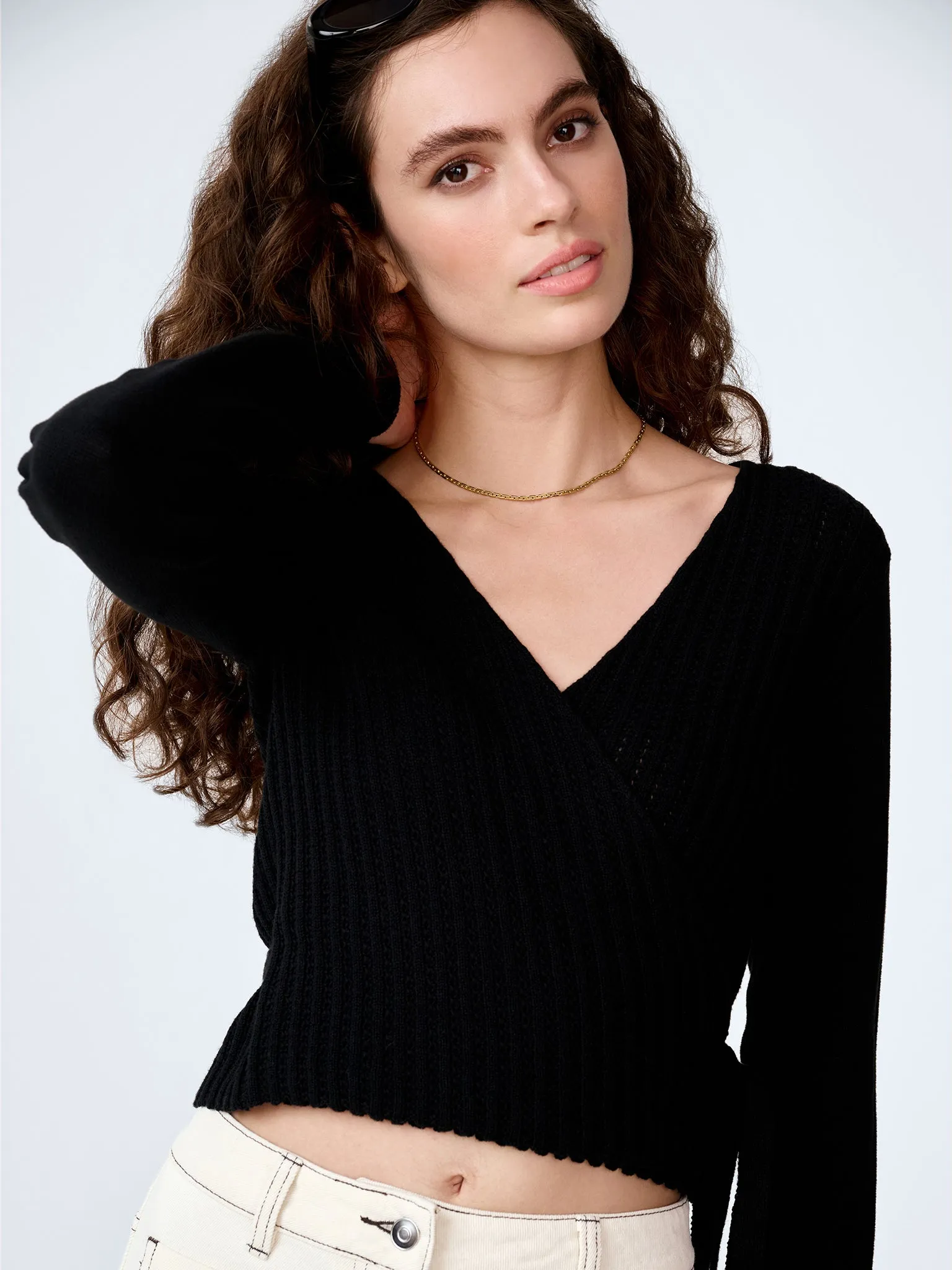 Soleil Knitted Wrap Top in Black sold by Omnes product image thumbnail 2