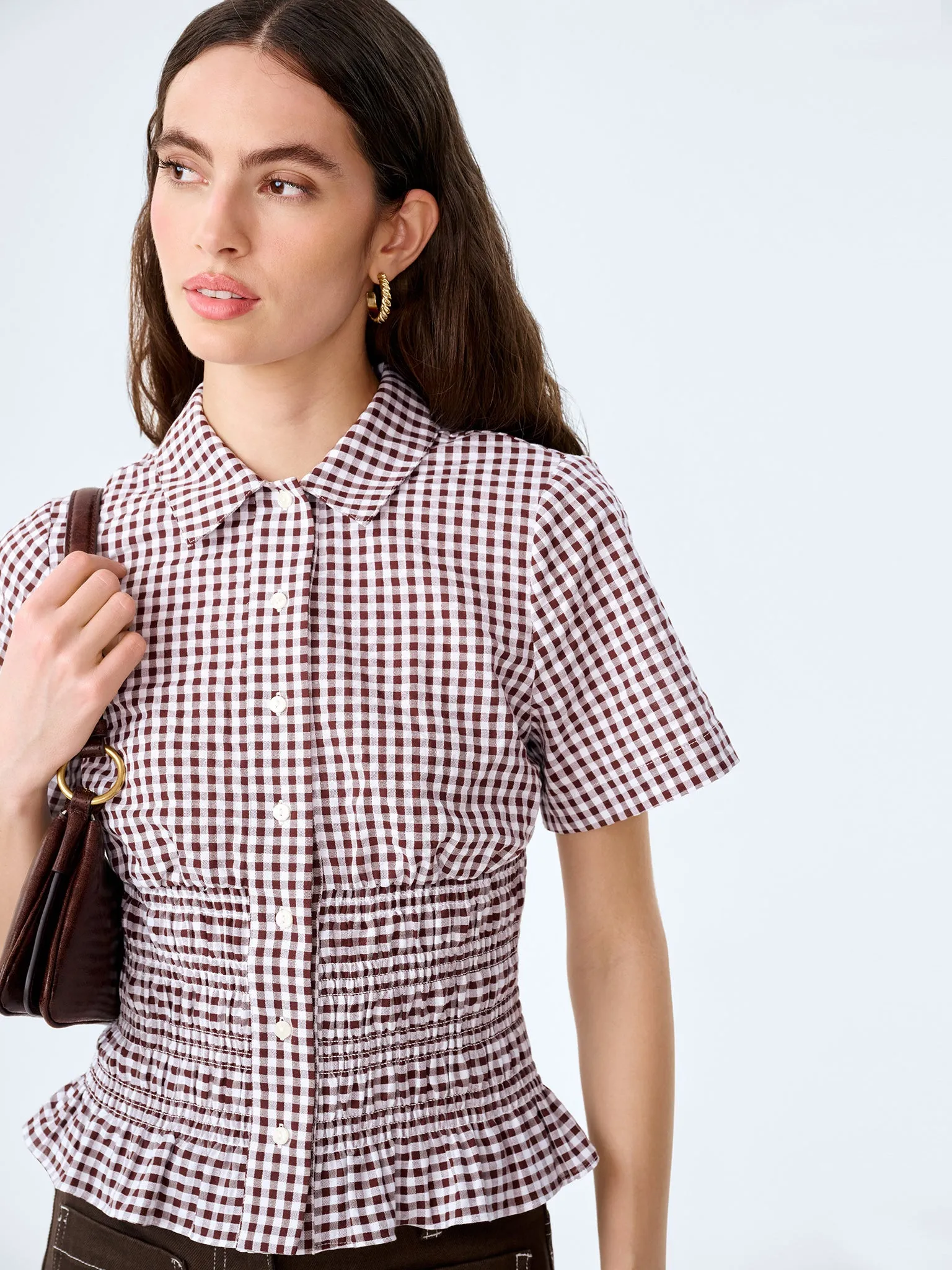 Merida Blouse in Chocolate/Cream Gingham sold by Omnes product image thumbnail 4