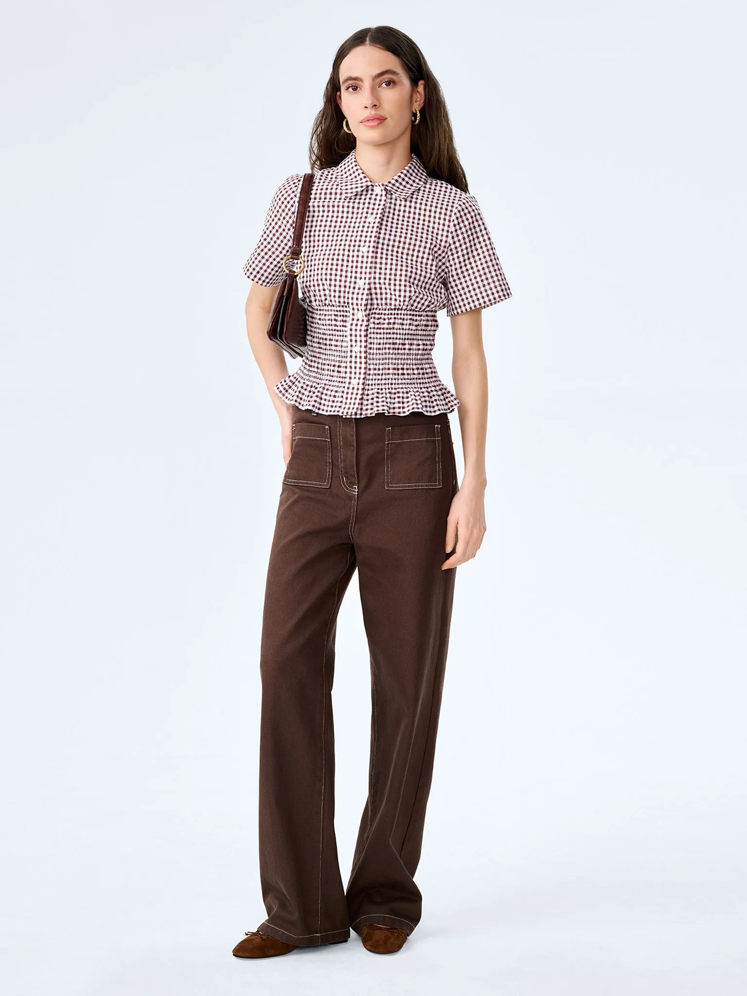 Merida Blouse in Chocolate/Cream Gingham sold by Omnes