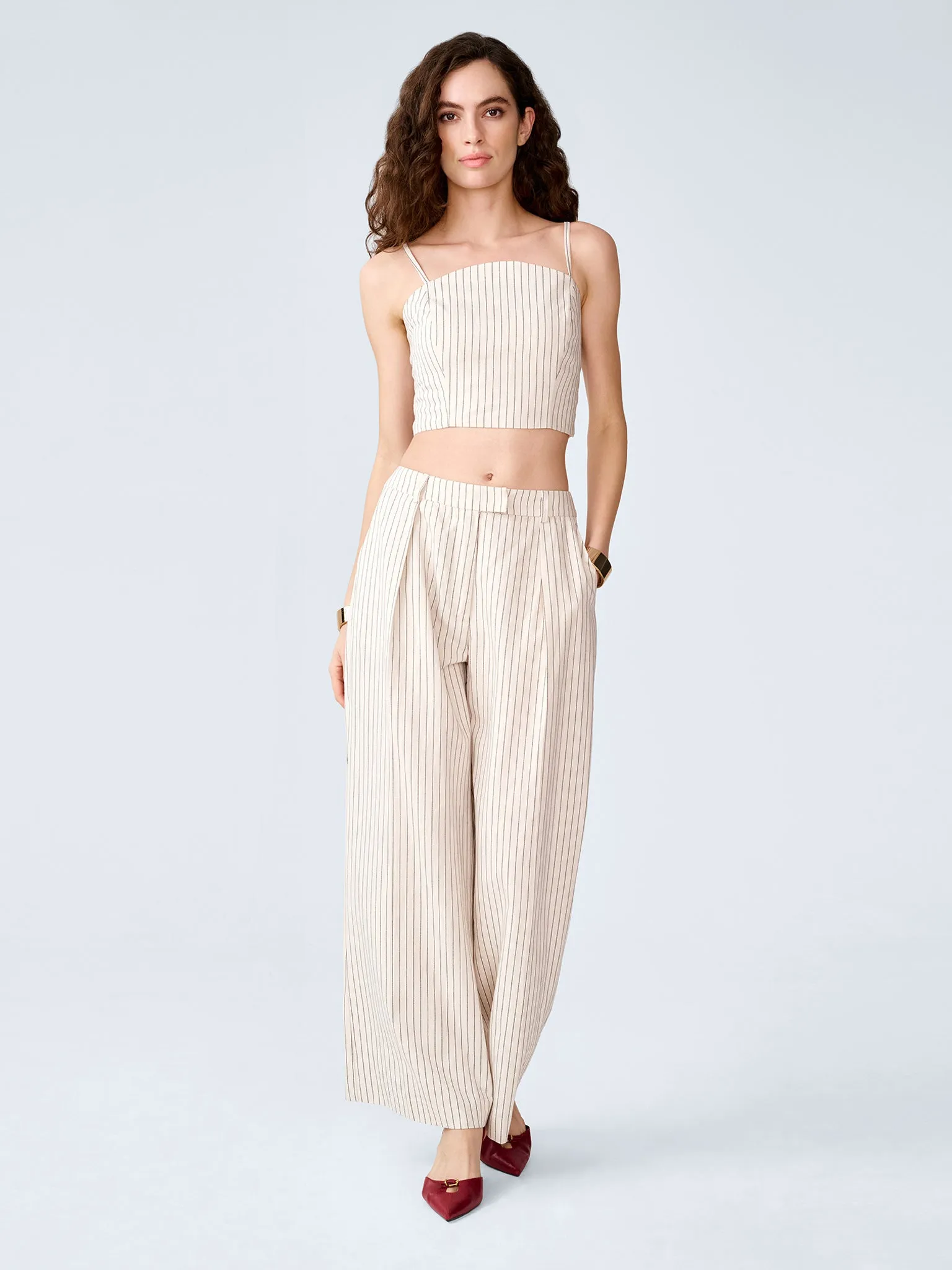 Pearl Trouser in Cream and Black Stripe sold by Omnes