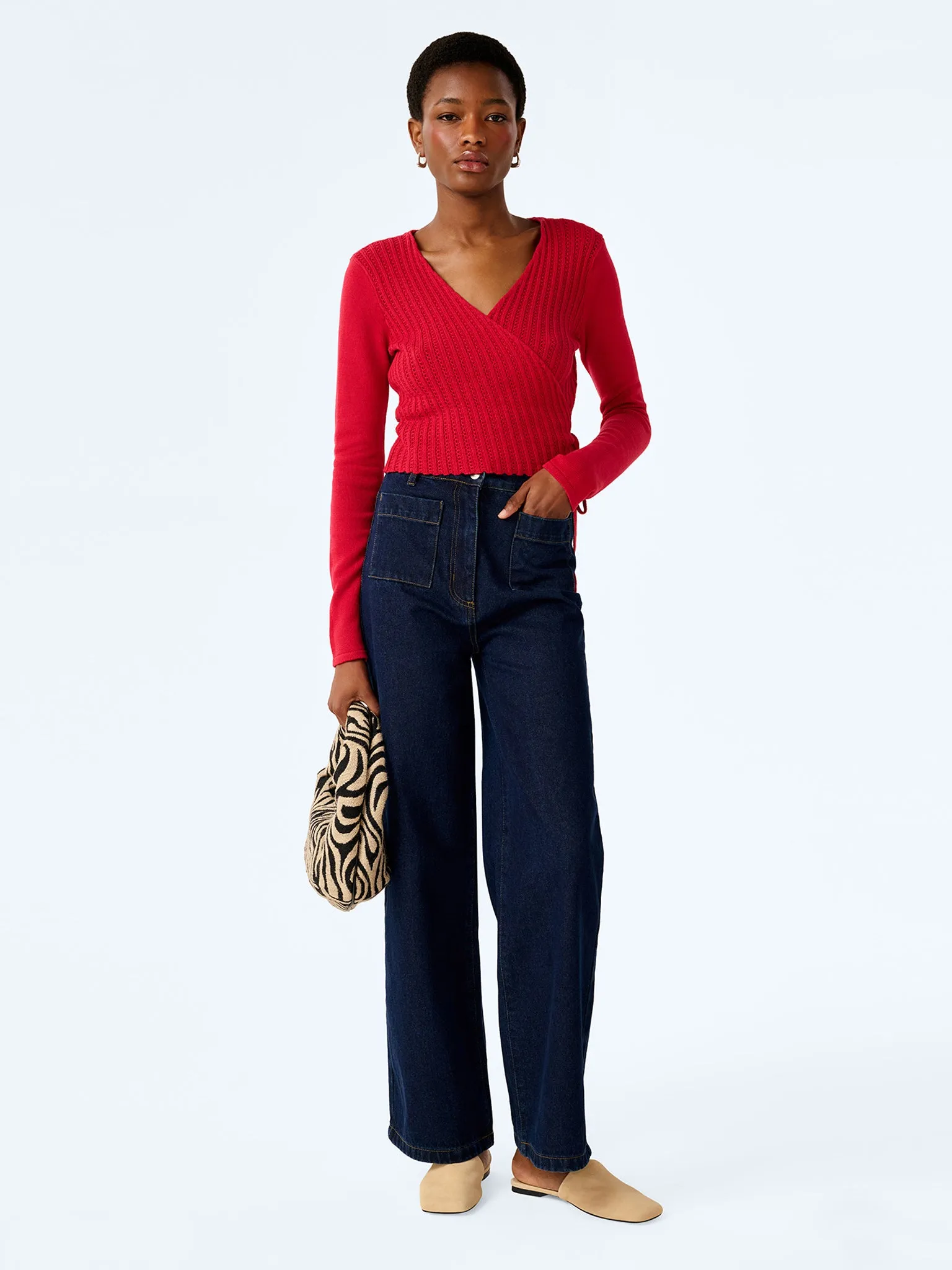 Soleil Knitted Wrap Top in Red sold by Omnes product image thumbnail 3