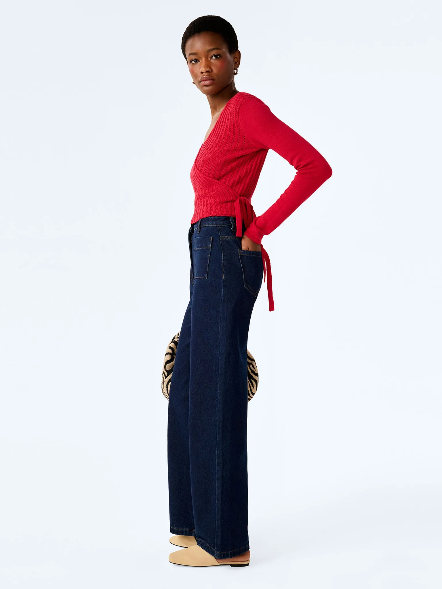 Soleil Knitted Wrap Top in Red sold by Omnes product image thumbnail 4