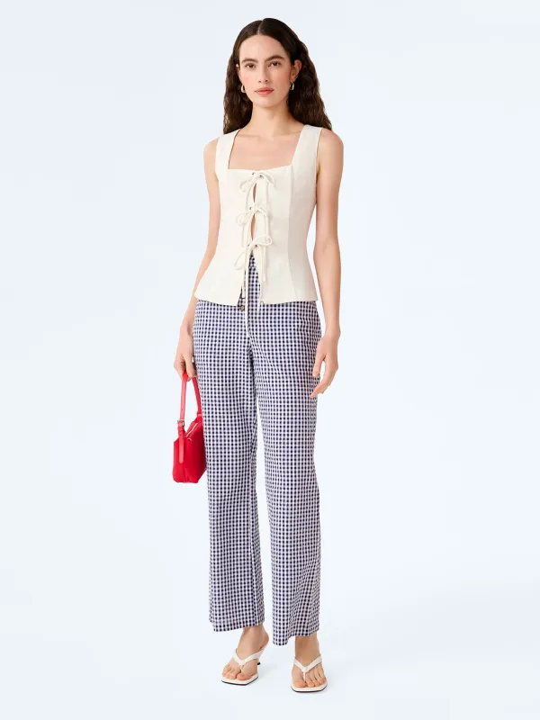 Elodie Trouser in Navy/Cream Gingham made by Omnes