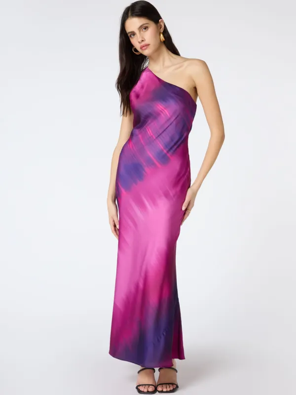 Uma One Shoulder Dress in Purple Ombré sold by Omnes