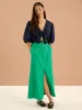 Olive A Line Midi Skirt in Green sold by Omnes