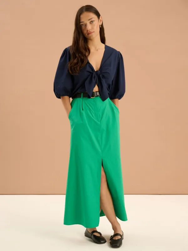 Olive A Line Midi Skirt in Green sold by Omnes
